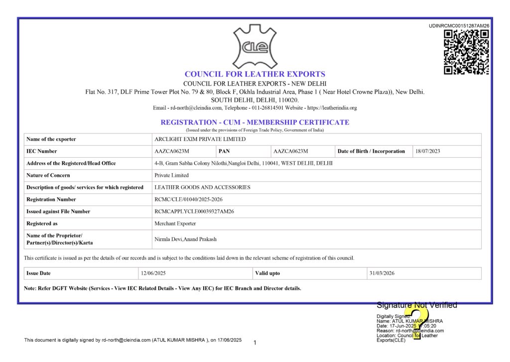 arclight exim certified